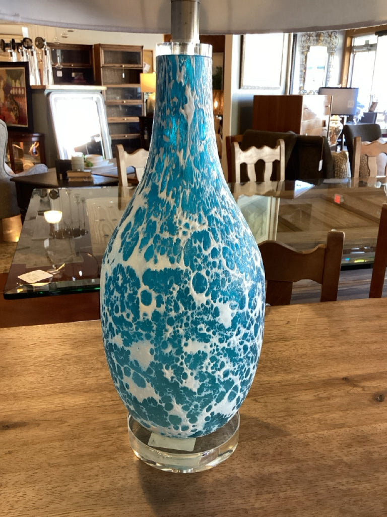 Pair of LumiSource Teal & White Marbled Glass Table Lamps