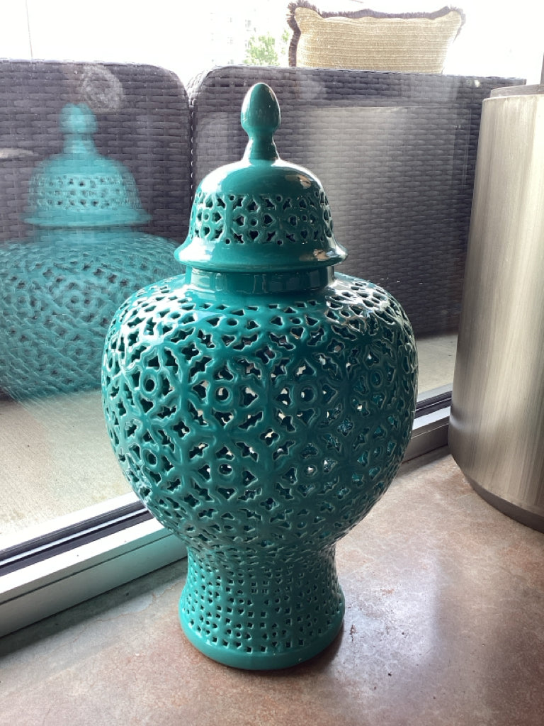 Vase Teal w/lid
