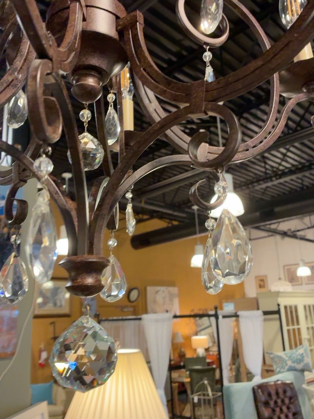 Ornate 6-Light Iron & Crystal Chandelier