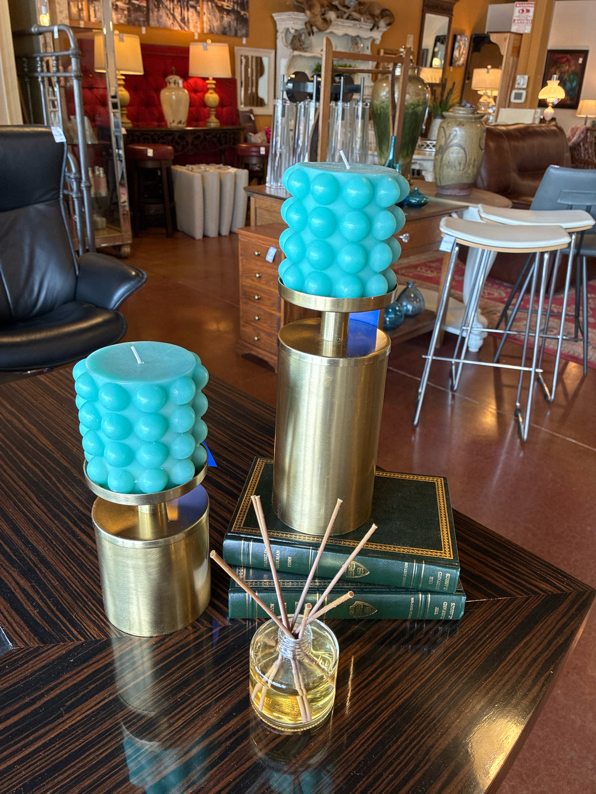 Candle Holder SET (2)|Brass-tone metal w/candles