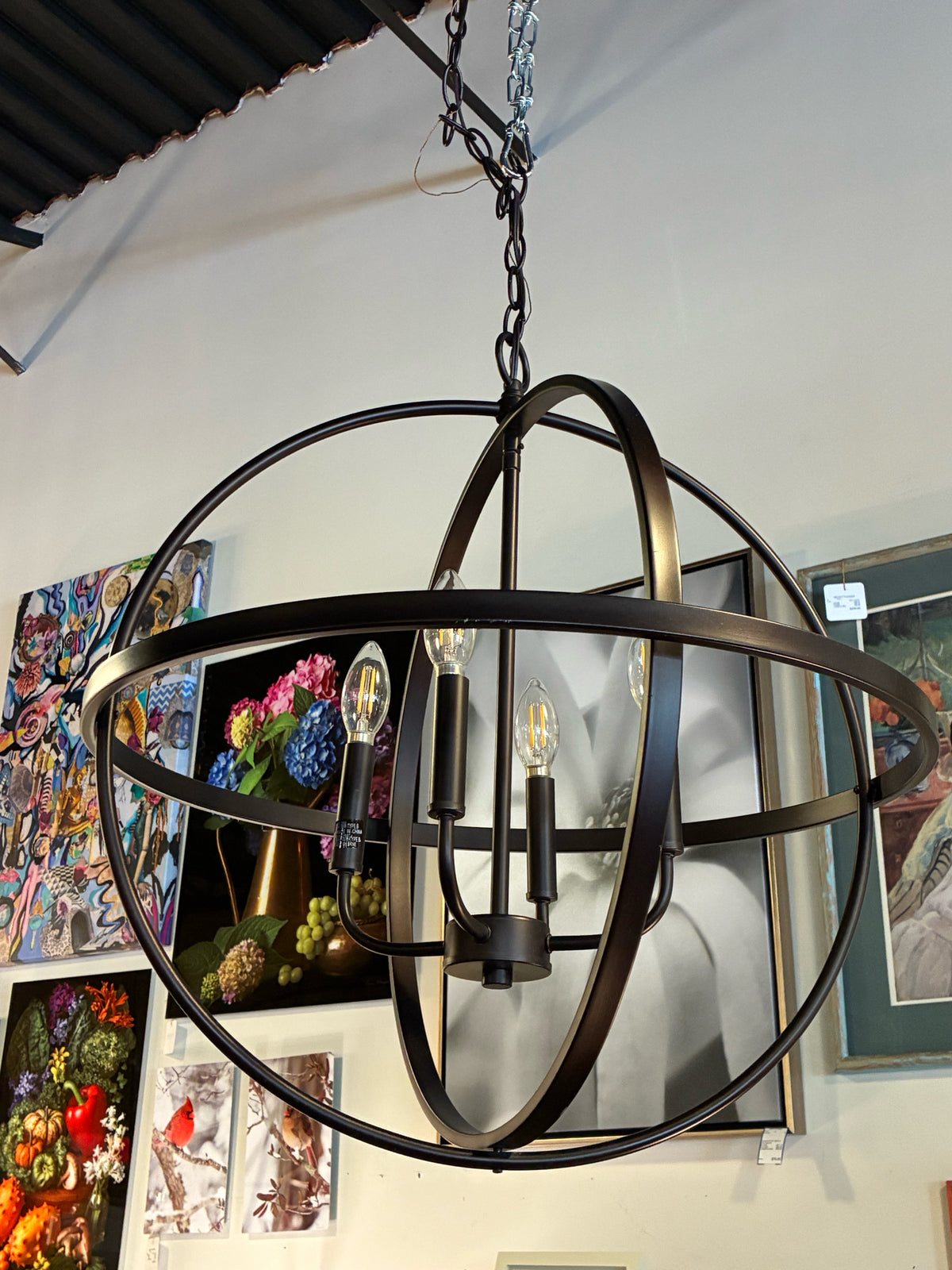 Ornate Metal & Amber Glass Wall Sconces — PAIR