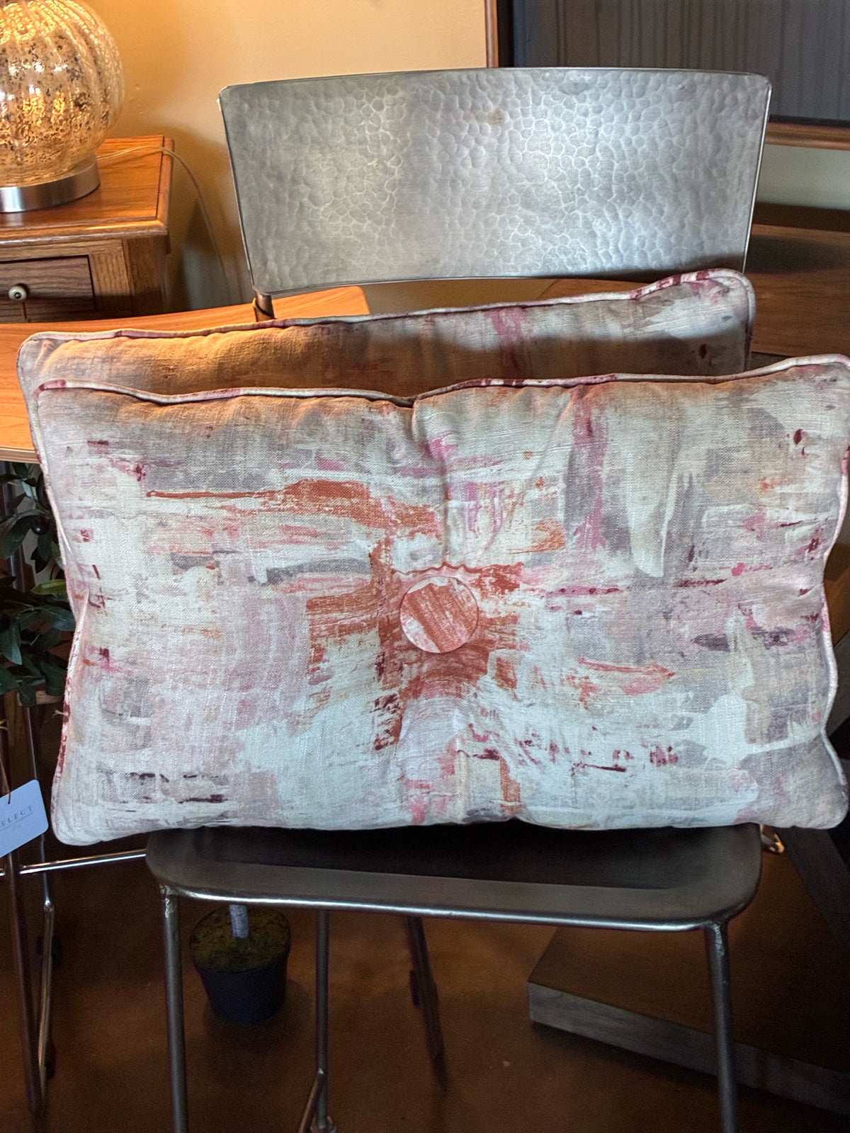 Abstract Blush & Coral Button-Tufted Lumbar Pillow
