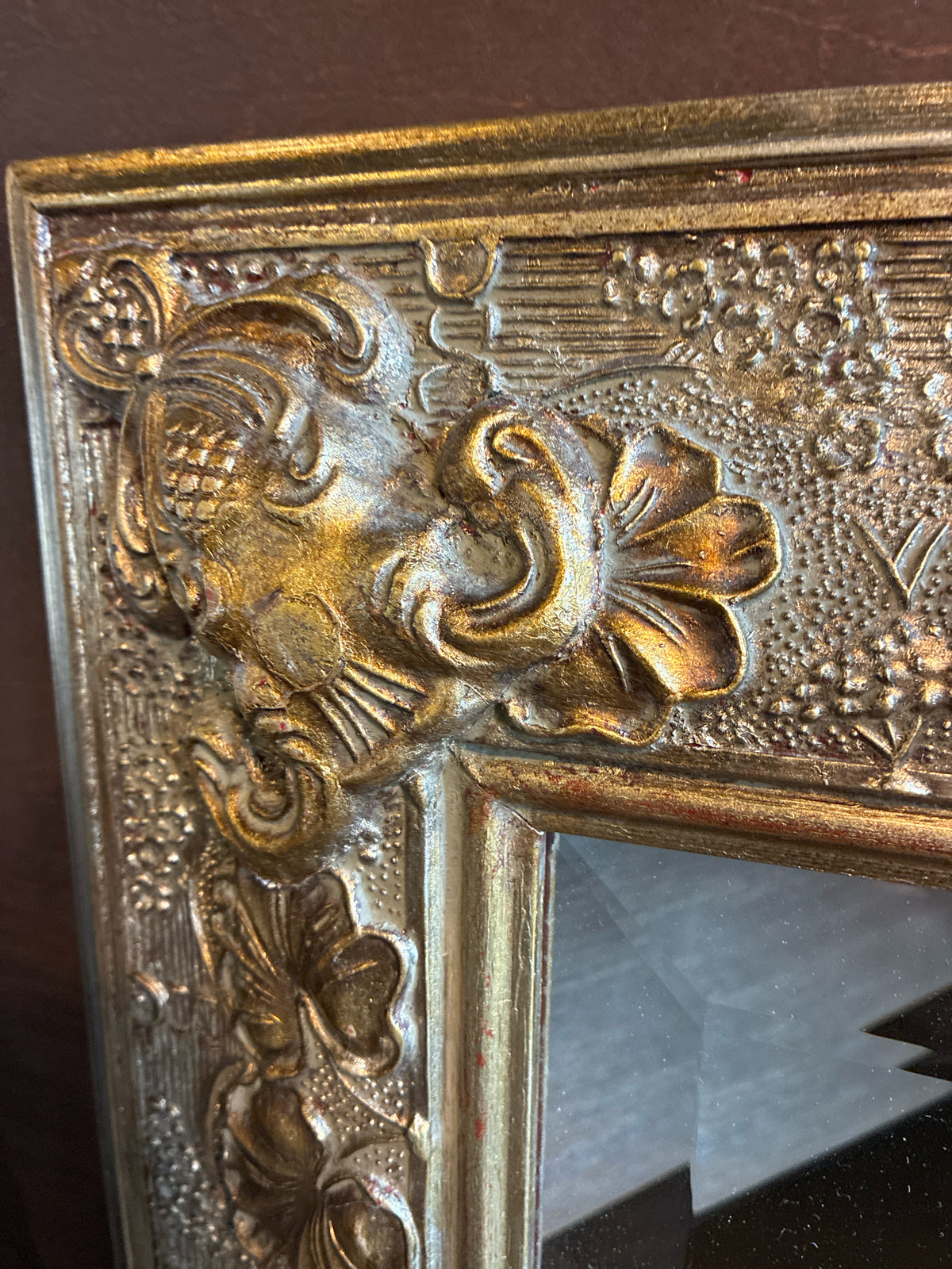 Ornate Antiqued Gold Floral Wall Mirror