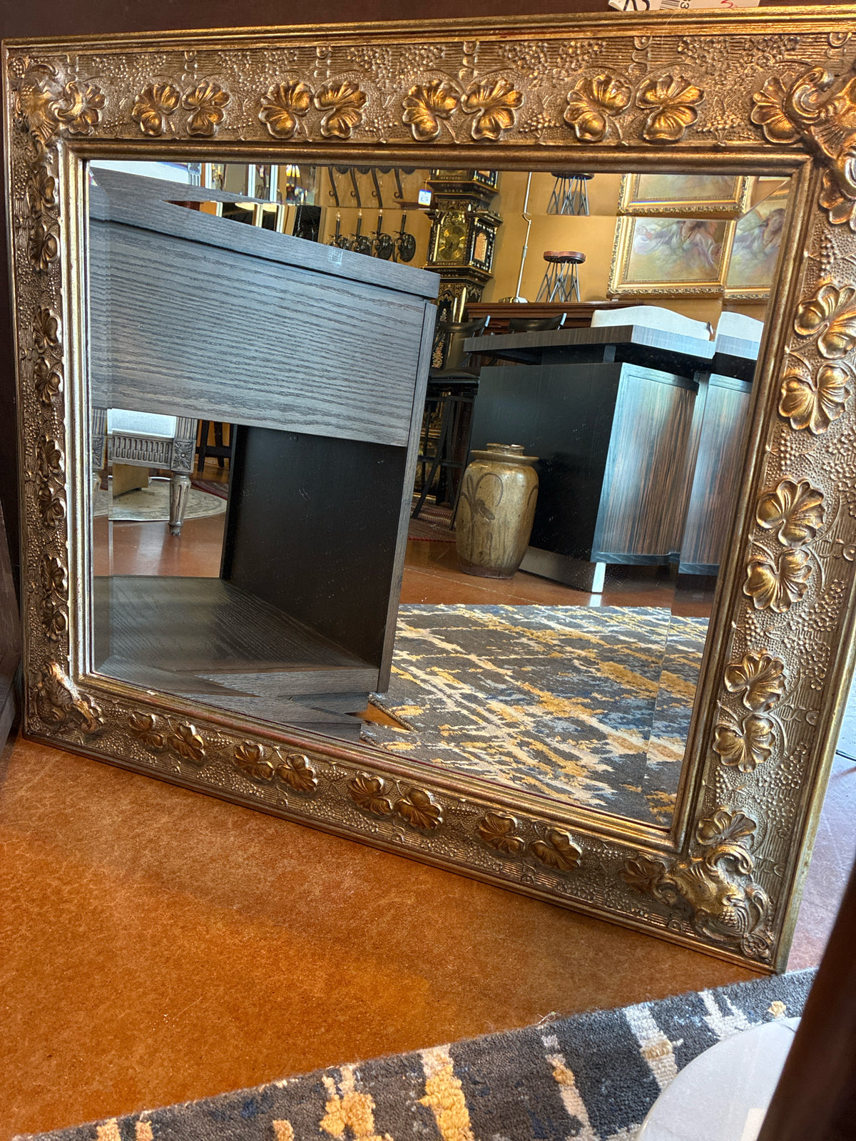 Ornate Antiqued Gold Floral Wall Mirror