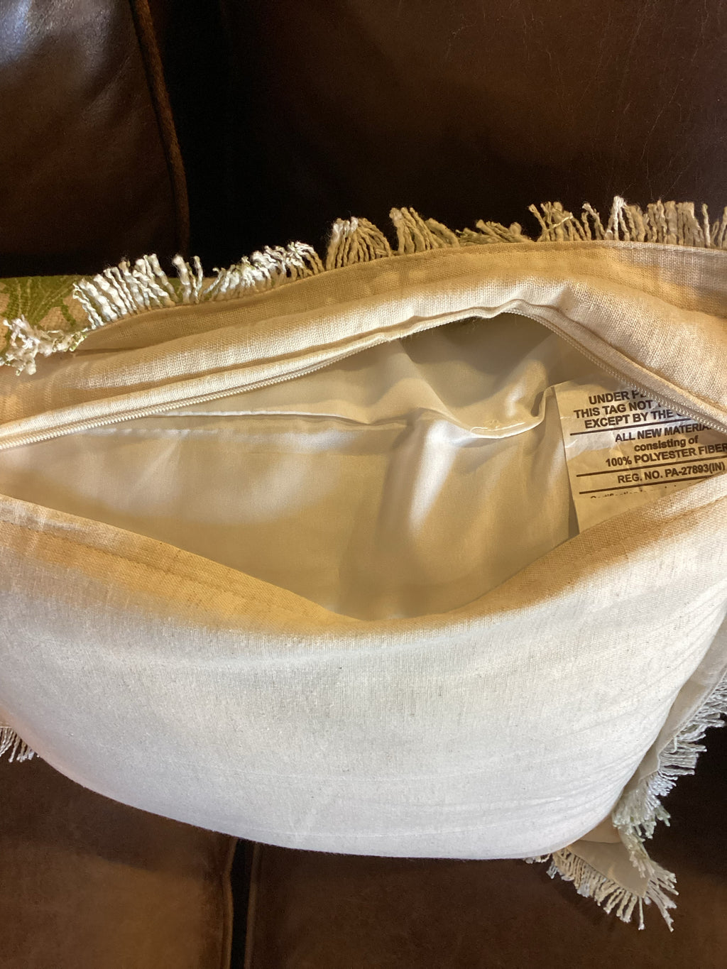Set of 2 - Botanical Green & Ivory Fringed Throw Pillow