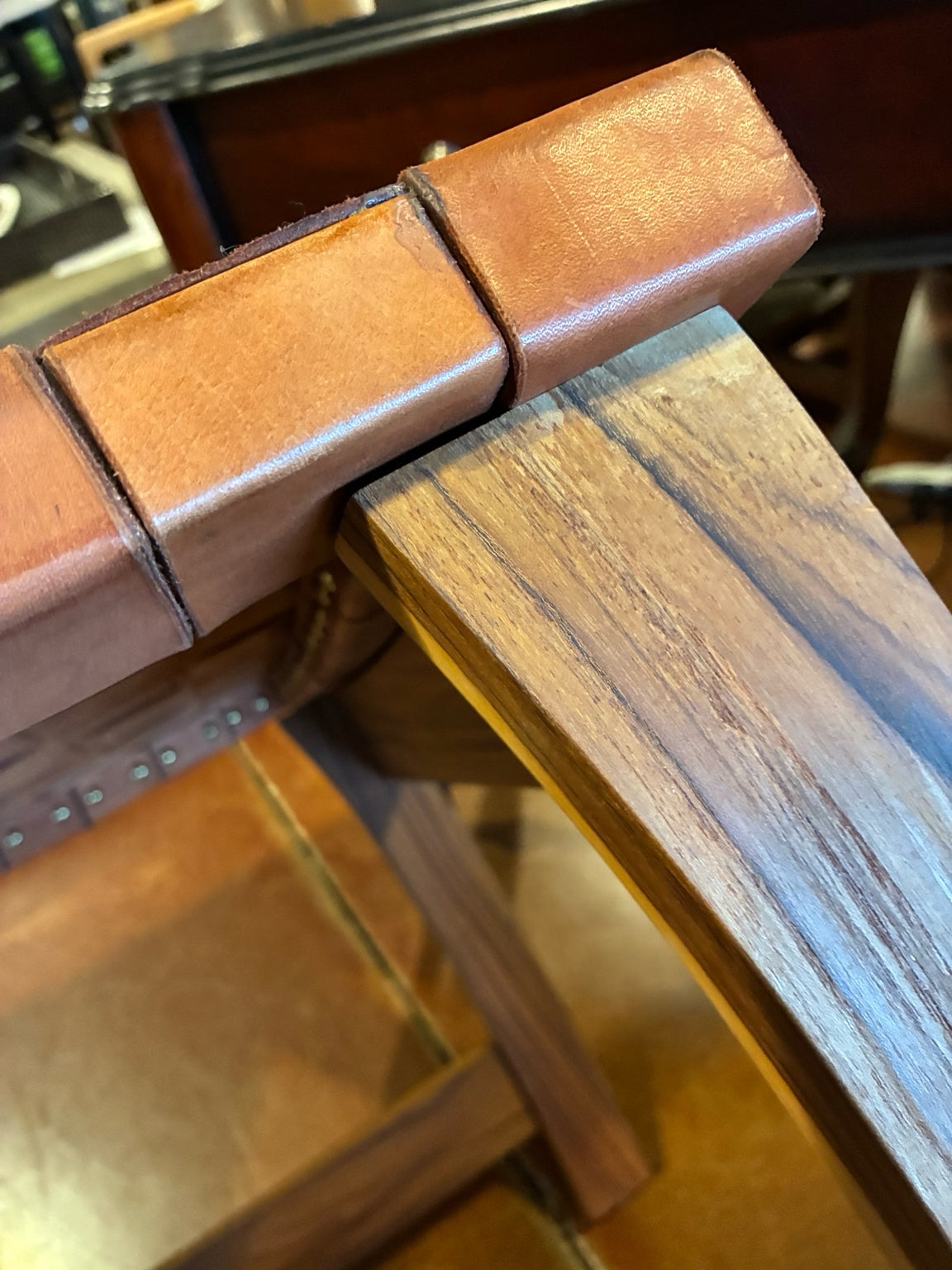 Woven Leather & Wood Ottoman