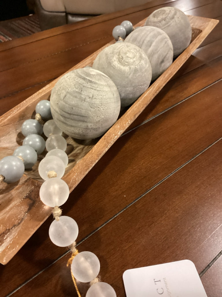 Frenh Country Wooden Trough Tray with Decorative Orbs & Beads