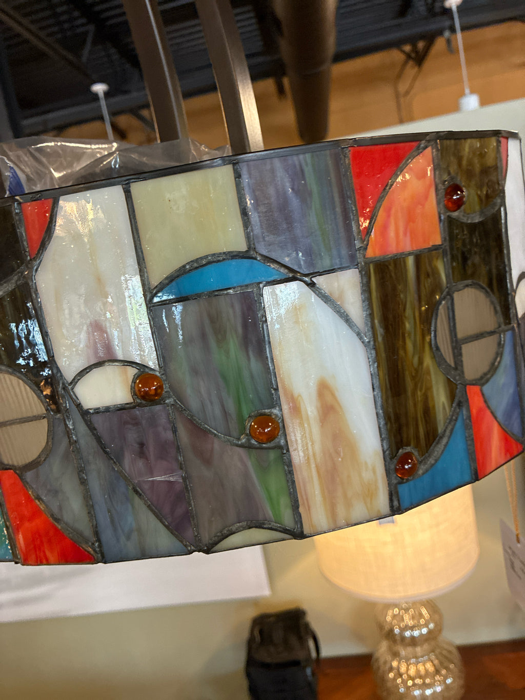 Contemporary Stined Art Glass Chandelier